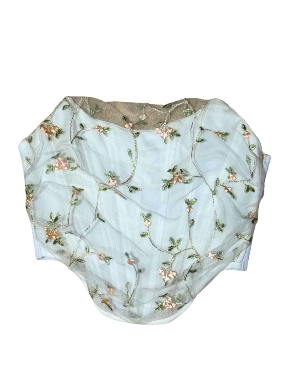 SHEIN Floral Embroidered Mesh Corset Crop Top Strapless XS Cottagecore
